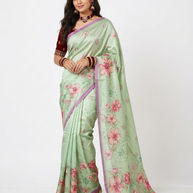 Green Tussar Floral Silk Saree