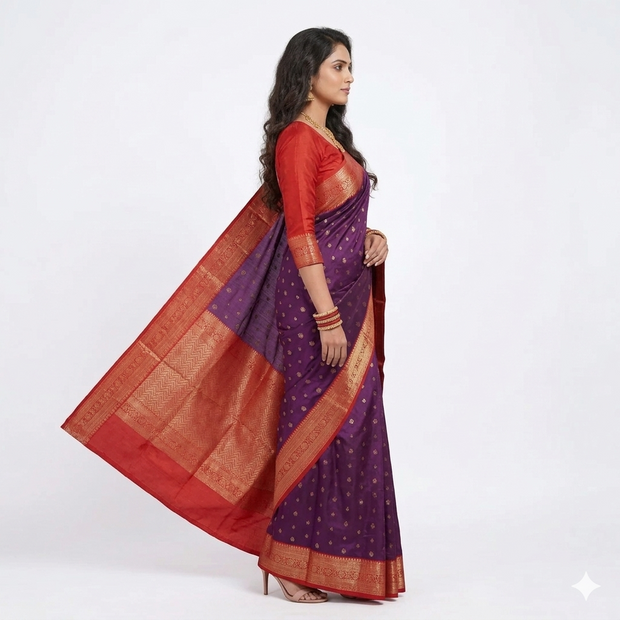 Purple Red Border Silk Saree