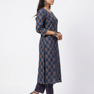Blue Floral Handblock Cotton Kurta & Pant