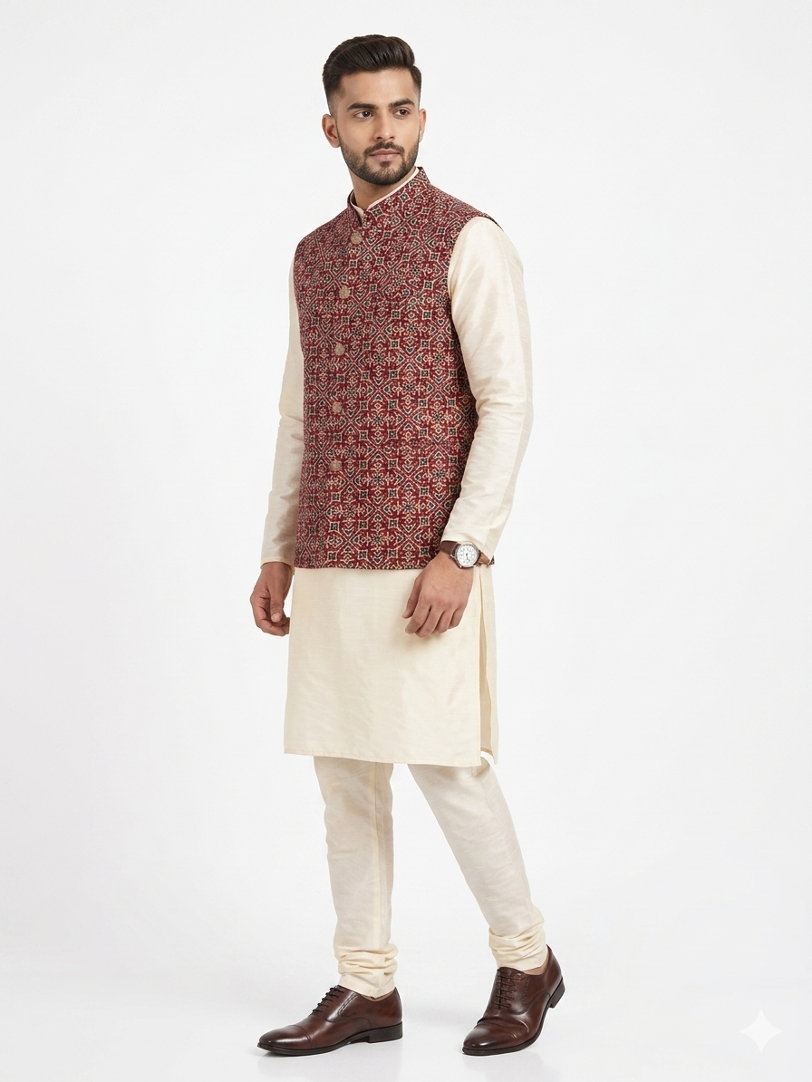 Maroon Ajrakh Silk Jacket