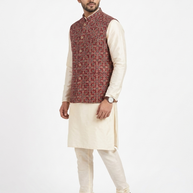 Maroon Ajrakh Silk Jacket
