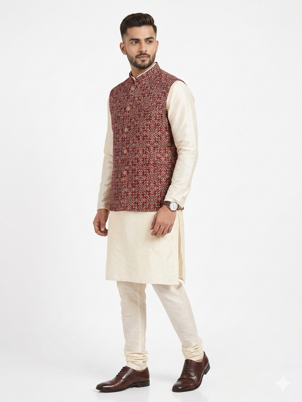 Maroon Ajrakh Silk Jacket