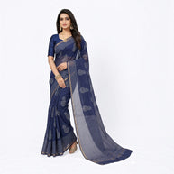 Blue Stripe Handblock Kota Cotton Saree