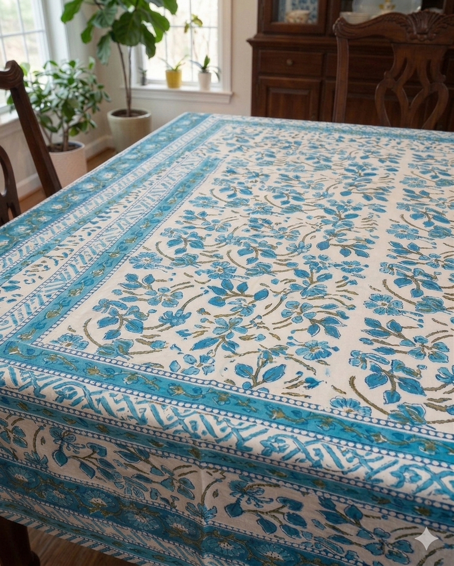 Handblock Print Cotton 6 Seater Rectangular Table Cover