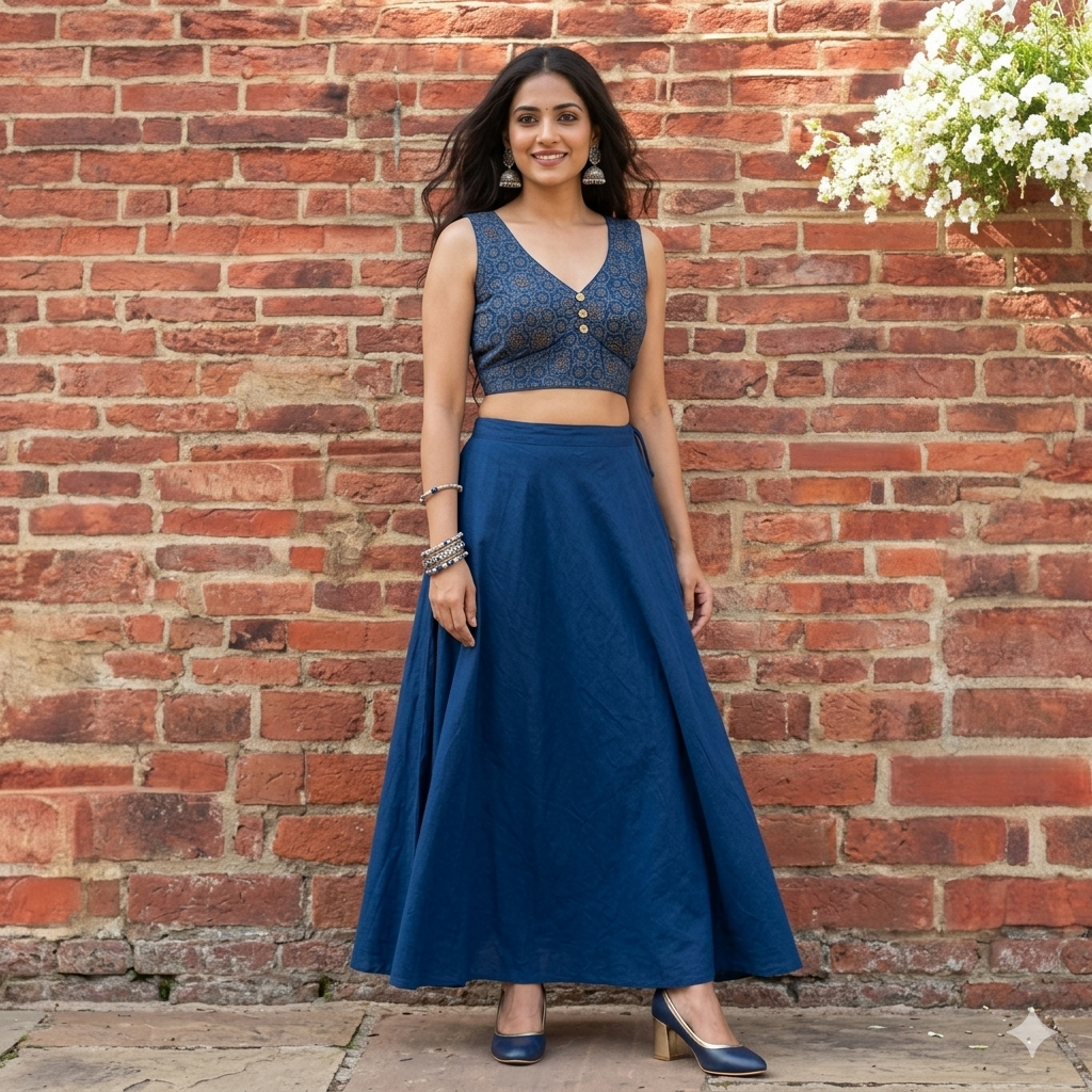Dark Blue Ajrakh Modal Silk Blouse