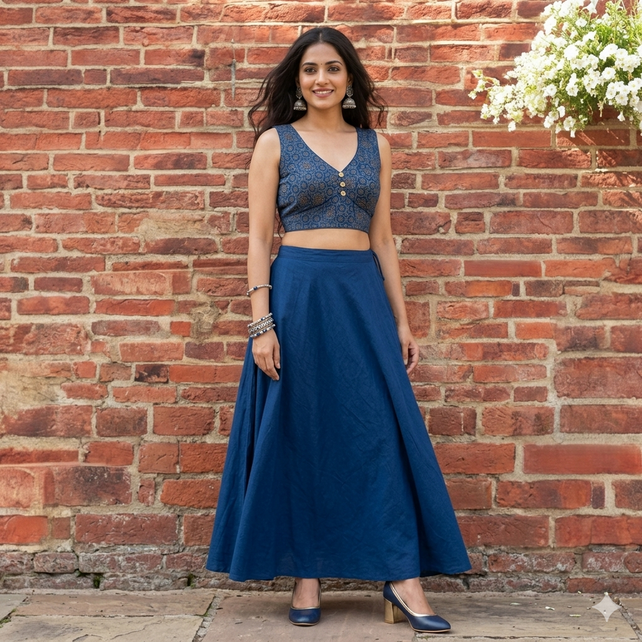 Dark Blue Ajrakh Modal Silk Blouse