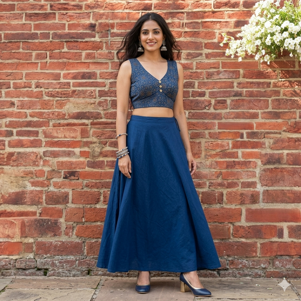 Dark Blue Ajrakh Modal Silk Blouse