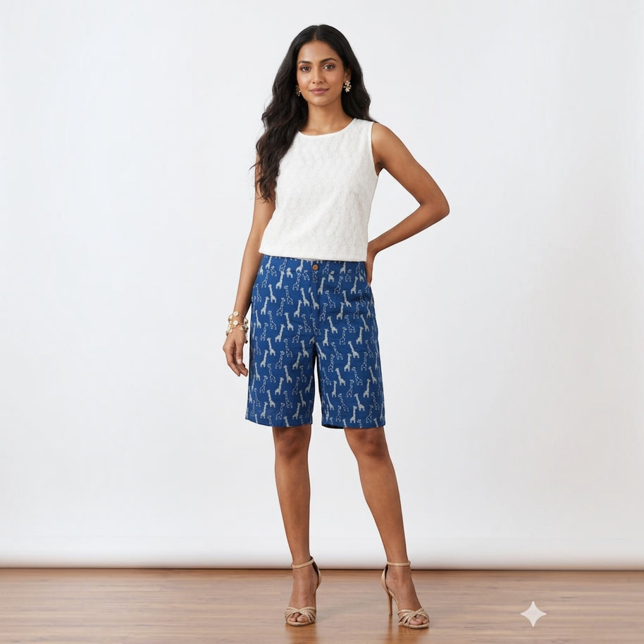 Blue Animal Cotton Shorts