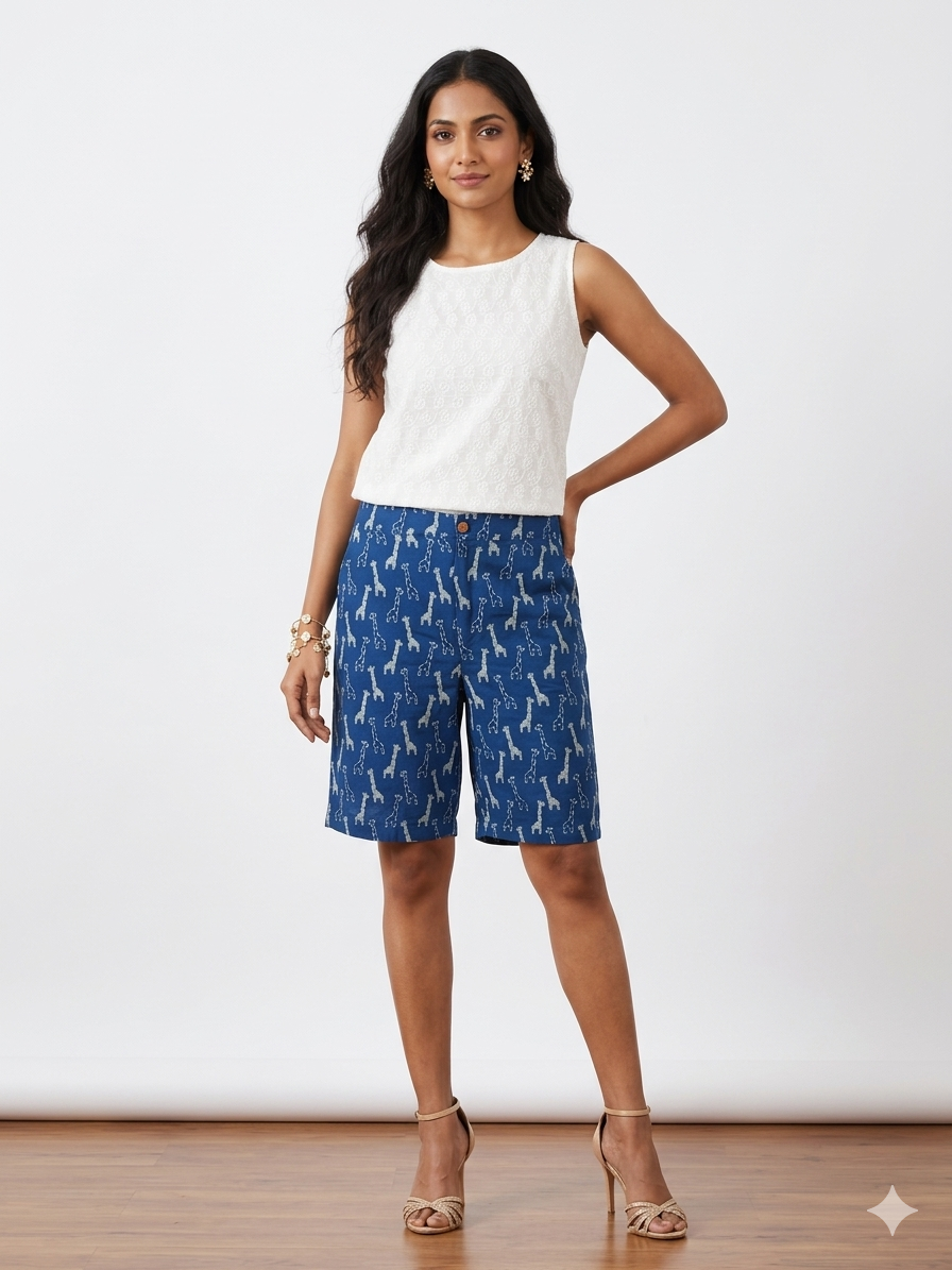 Blue Animal Cotton Shorts