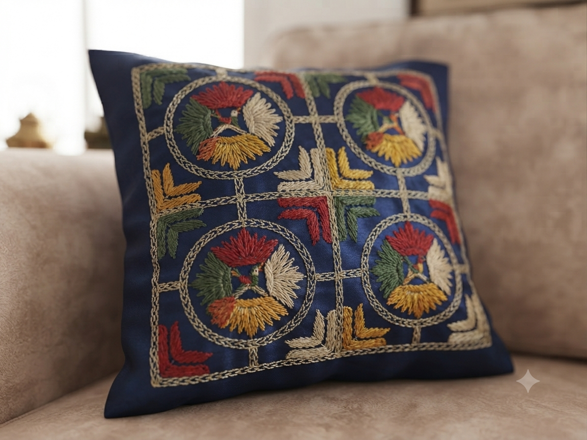 Blue Embroidery Cotton Cushion