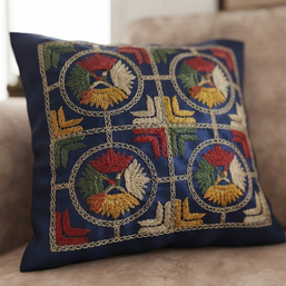 Blue Embroidery Cotton Cushion
