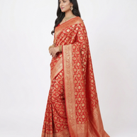 Red Golden Floral Silk Zari Saree