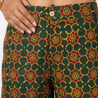 Green Ajrakh Handblock Cotton Shorts