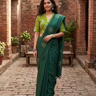Green Floral Handblock Print Cotton Blouse