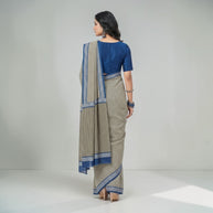 Offwhite Black Stripe Handblock Cotton Saree