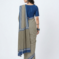 Offwhite Black Stripe Handblock Cotton Saree