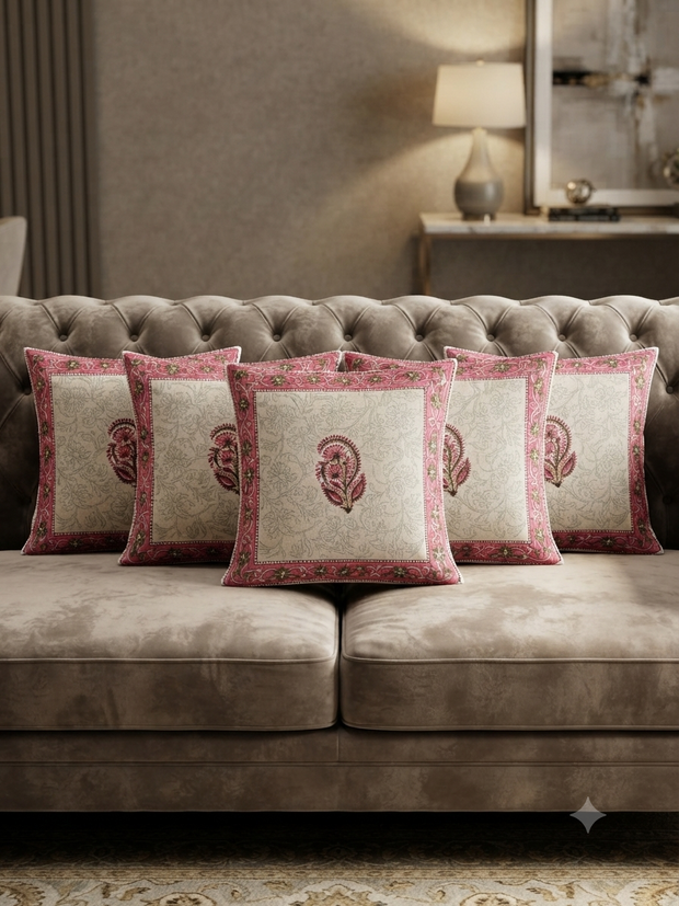 White Handblock Cotton Cushion