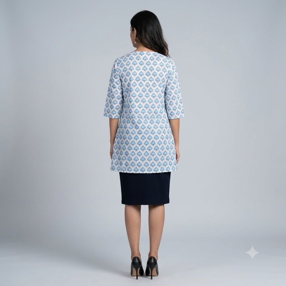 White Betel Leaf Handblock Cotton Shrug