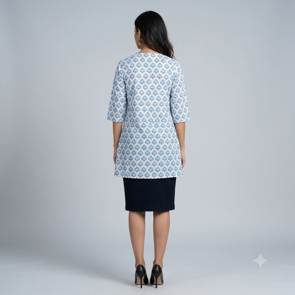 White Betel Leaf Handblock Cotton Shrug