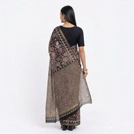 Black Floral Handblock Kota Cotton Saree