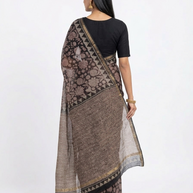 Black Floral Handblock Kota Cotton Saree