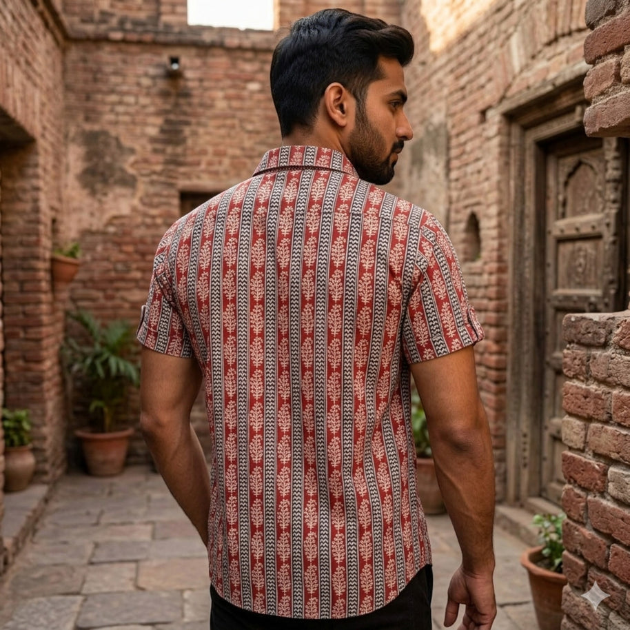 Artsy Hand Block Print Mens Shirt