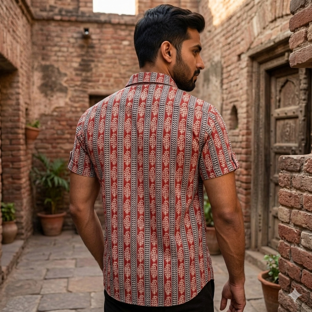 Artsy Hand Block Print Mens Shirt