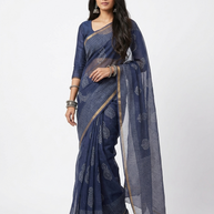Blue Stripe Handblock Kota Cotton Saree