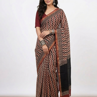Offwhite Maroon Stripe Kota Cotton Saree