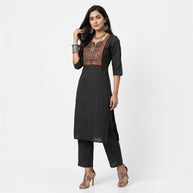 Dark Black Stripe Cotton Kurta Set