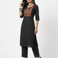 Dark Black Stripe Cotton Kurta Set