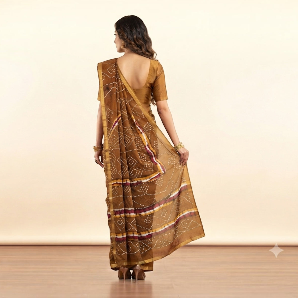Brown Bandhej Cotton Saree