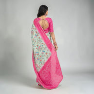 Green Kalmakari Bandhani Makhmali Silk Saree