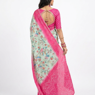 Green Kalmakari Bandhani Makhmali Silk Saree
