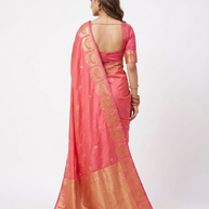 Peach Double Shade Zari Work Silk Saree