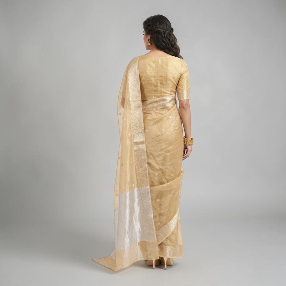 Golden Zari Work Silk Georgette Saree