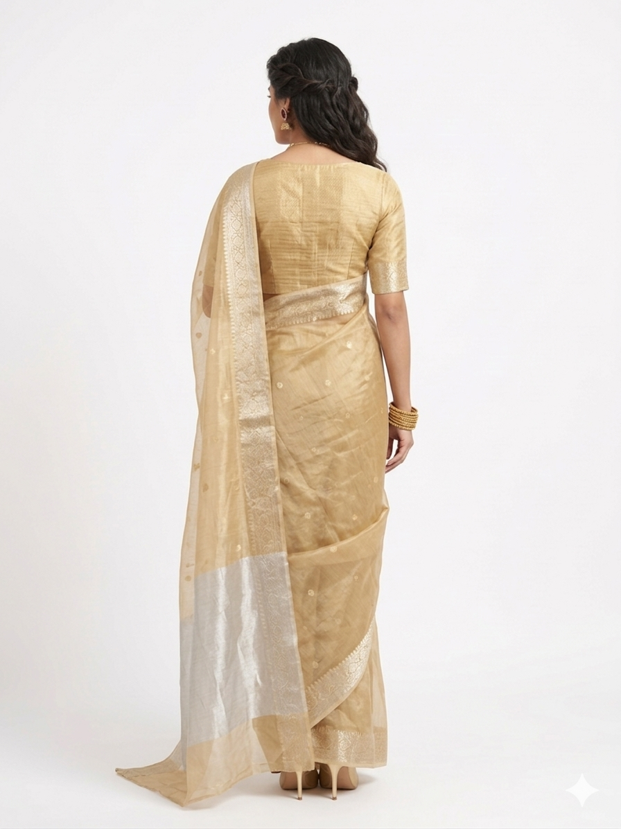 Golden Zari Work Silk Georgette Saree