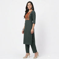 Green Stripe Cotton Kurta Set