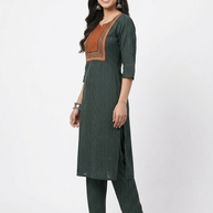 Green Stripe Cotton Kurta Set