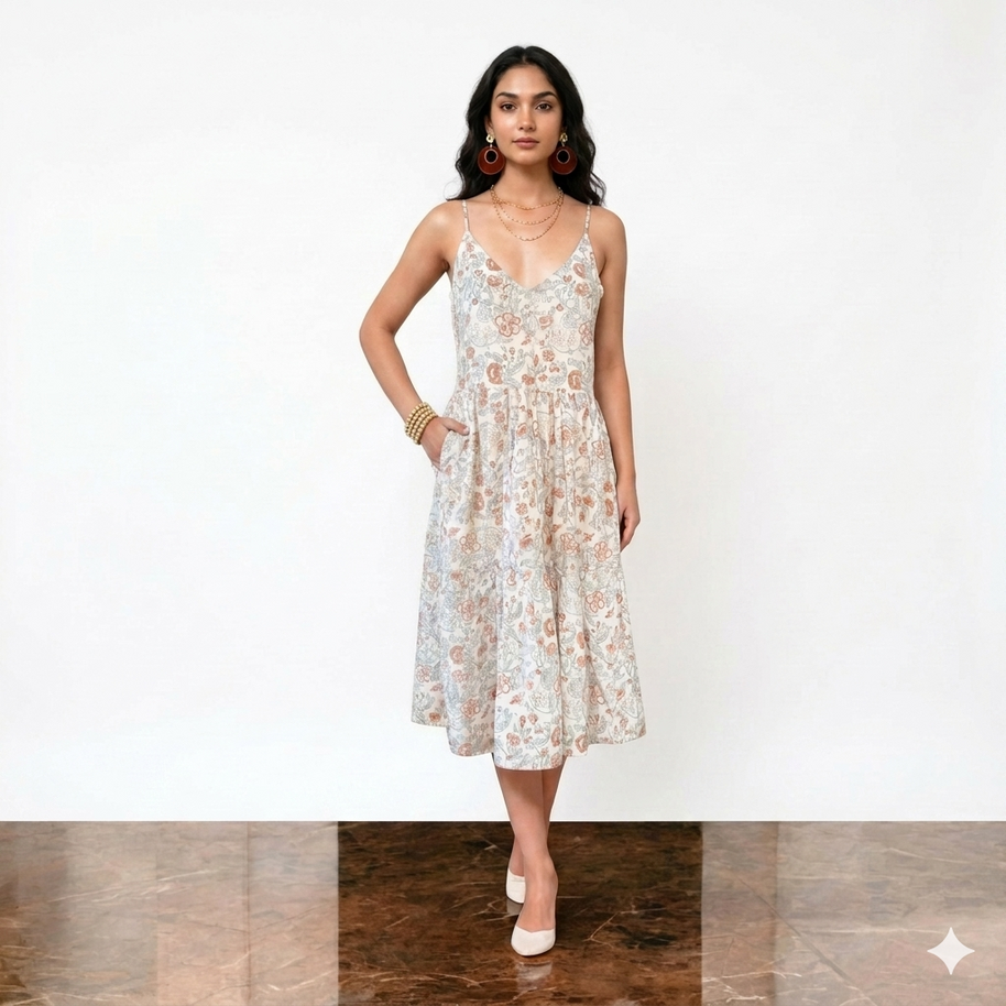 White Smocking Cotton Strap Dress