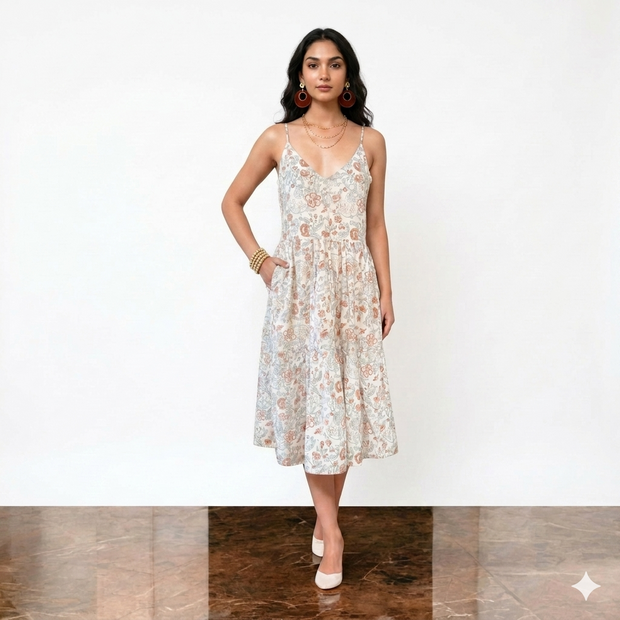 White Smocking Cotton Strap Dress