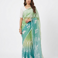 Ligth Green Hand Painted Silk Saree