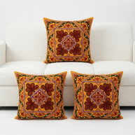 Orange Gujarati folk embroidery Cotton Cushion
