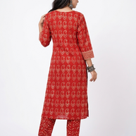 Red Handblock Cotton Kurta & Pant