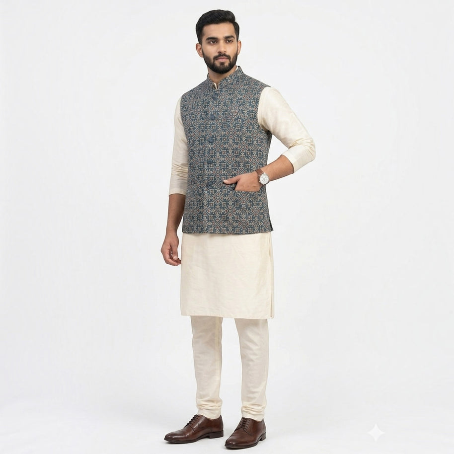 Blue Ajrakh Silk Jacket