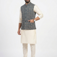 Blue Ajrakh Silk Jacket