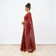 Dark Maroon Handblock Kota Cotton Saree