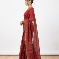 Dark Maroon Handblock Kota Cotton Saree