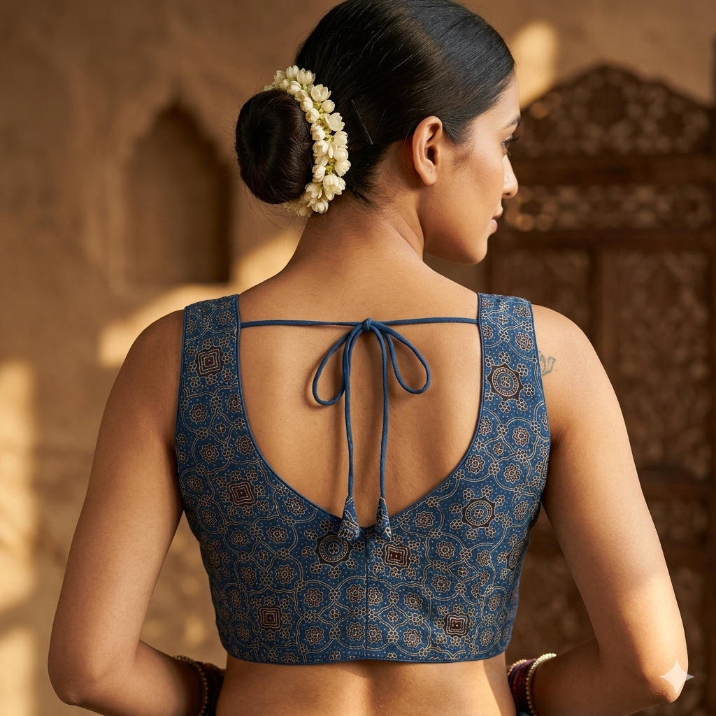 Dark Blue Ajrakh Modal Silk Blouse