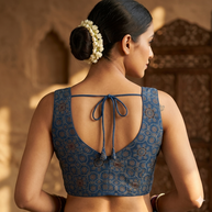 Dark Blue Ajrakh Modal Silk Blouse